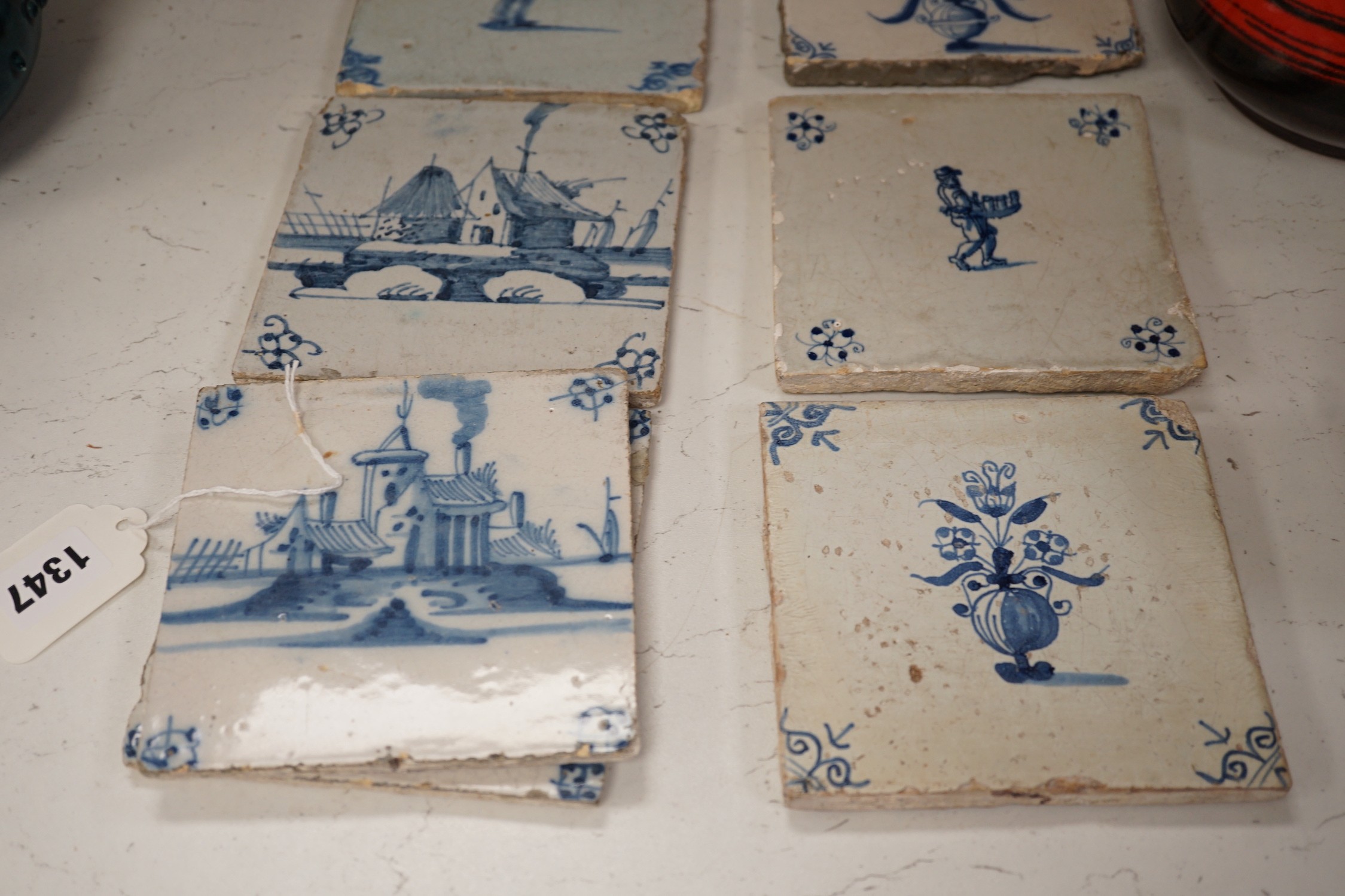 Sixteen Delft tiles from the 17th to 19th century